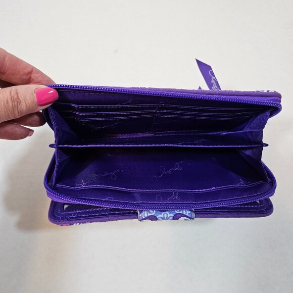 Vera Bradley, quilted, wallet, purple, pink and white with silver closure - Picture 4 of 6